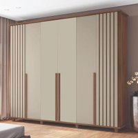 Guarda Roupas Casal Ripado 6 portas 3 Gavetas Off White / Cinamomo França RV Móveis
