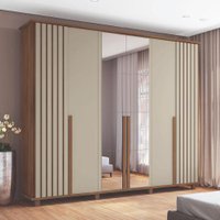 Guarda Roupas Casal Ripado com Espelho 6 Portas 3 Gavetas Off White / Cinamomo França RV Móveis