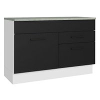 Balcão de Pia Cozinha 1 Porta e 2 Gavetas (Com Tampo) Branco/Preto Agata Madesa