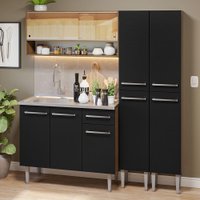 Armário de Cozinha Compacta 169cm com Pia Rustic/Preto Emilly Madesa