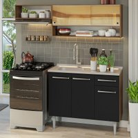 Armário de Cozinha Compacta 165cm com Pia Rustic/Preto Emilly Madesa