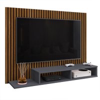 Estante Painel Suspenso TV 48 Polegadas Nicho Organizador Prateleira Decorativa Moderno Dubai Ripado/Cinza-RPM Móveis