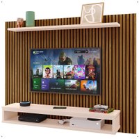 Painel Suspenso Nairóbi Prateleira Superior Nicho Tv até 48 Polegadas Sala Estar Quarto - Ripado Freijó/Off White - RPM