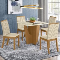Mesa de Jantar 4 Lugares Scarlett com Vidro 689578  Nature/Off White/Linho