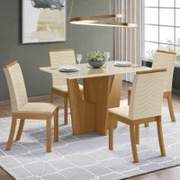 Mesa de Jantar 4 Lugares Alicia com Vidro 689755 Nature/Off White/Linho