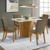 Mesa de Jantar 4 Lugares Alicia com Vidro 689801 Nature/Off White/Bege