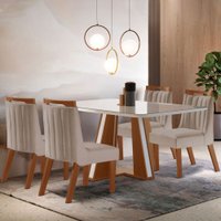 Mesa de Jantar 4 Lugares Madri com Vidro 704032 Premio/Off White/Linho Bege