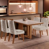 Mesa de Jantar 4 Lugares Lottus com Vidro 704036 Prêmio/Pena Bege