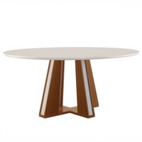 Mesa de Madeira Madri Redonda 135cm com Vidro 704044 Premio/Off White