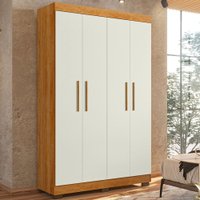 Guarda-Roupa Solteiro Flórida 4 Portas 3 Gavetas 100% MDF  Amadeirado/Off White