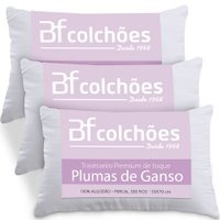Kit 3 Travesseiros Fibras Toque Pluma de Ganso 100 Algodão Percal 300 Fios Premium Antialérgico 50x70cm - BF Colchões
