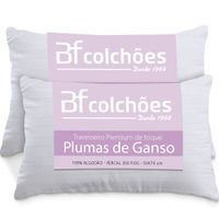 Kit 2 Travesseiros Fibras Toque Pluma de Ganso 100 Algodão Percal 300 Fios Premium Antialérgico 50x70cm - BF Colchões