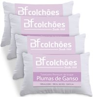Kit 4 Travesseiros Fibras Toque Pluma de Ganso 100 Algodão Percal 300 Fios Premium Antialérgico 50x70cm - BF Colchões