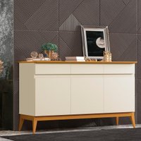 Buffet  Aparador 3 Portas 3 Gavetas com Pés em Madeira Giorgia Cor:Off White e Cedro