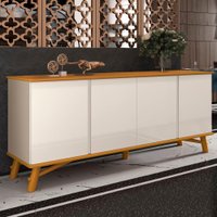 Buffet Aparador 4 Portas com Pés em Madeira Louvre Cor:Off White e Cedro
