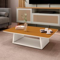 Mesa de Centro Retangular com Tampo em MDF Oxford Cor:OffWhite e Cedro