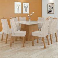 Mesa de Jantar 8 Lugares Nevada com Vidro 718056 Clean/Off White/Linho Rinzai Bege