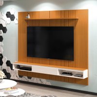 Painel para TV até 75 Polegadas Ripado 1 Prateleira Croácia 220cm Cor:OffWhite e Cedro
