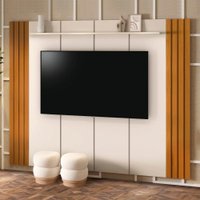 Painel para TV até 75 Polegadas Ripado Cairo 240cm Cor:OffWhite e Cedro