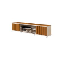 Rack para TV até 70 Polegadas 2 Portas Ripadas Dublin 220cm Cor:OffWhite e Cedro