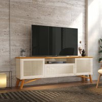 Rack para TV até 75 Polegadas 3 Portas com Pés em Madeira Maciça Rattan 178cm