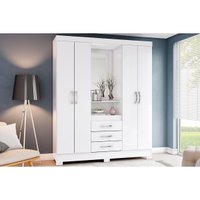 Guarda Roupa Solteiro 4 Portas e 3 Gavetas c/ Espelho e Pés Briz B24 Branco/Rosa - Henn 717542