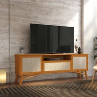 Rack para TV até 75 Polegadas 3 Portas com Pés em Madeira Maciça Rattan 178cm 717330 Cedro