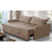Sofá Sem Caixa Retrátil e Reclinável 2,00m com Molas Maísa Suede Cappuccino Adonai Estofados