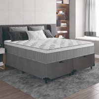 Cama Box Baú Casal Queen Colchão Molas Ensacadas Ômega 158x198x73cm Cinza / Branco Hellen - Suporta até 110kg por Pessoa