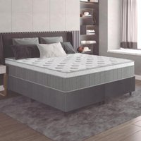 Cama Box Casal Queen Colchão Molas Ensacadas Ômega 158x198x70cm Cinza / Branco Hellen - Suporta até 110kg por Pessoa