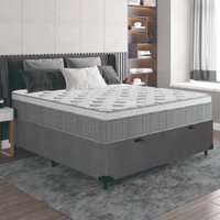 Cama Box Baú Casal Colchão Molas Ensacadas Ômega 138x188x73cm Cinza / Branco Hellen - Suporta até 110kg por Pessoa