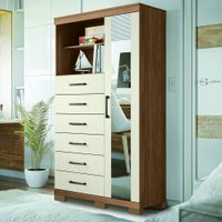 Cômoda Multiuso 1 Porta 6 Gavetas com Pés e Espelho Marabá Santos Andirá 719429