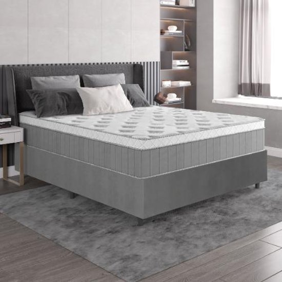 Cama Box Casal Colchão Molas Ensacadas Ômega 138x188x70cm Cinza / Branco Hellen - Suporta até 110kg por Pessoa 720490