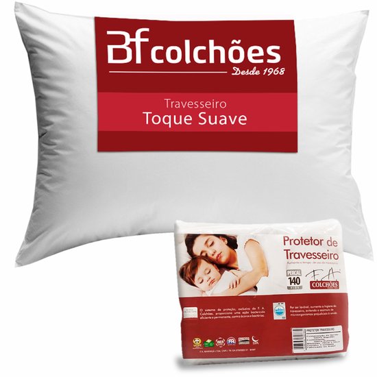 Kit Travesseiro Fibra Siliconada Antialérgico 50x70cm + Protetor de Travesseiro em Matelassê 100 Algodão BF Colchões