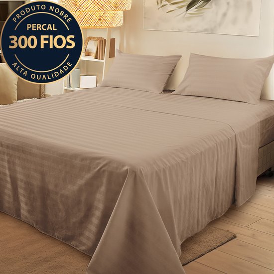 Jogo de Cama Casal 4 Peças 100 Algodão Premium Percal 300 Fios Adasmascado - BF Colchões - MARFIM