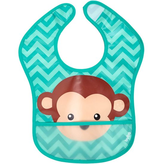 Babador Bebê Impermeável Buba com Bolso Pega-Migalhas +3m Babeiro Infantil Macaquinho