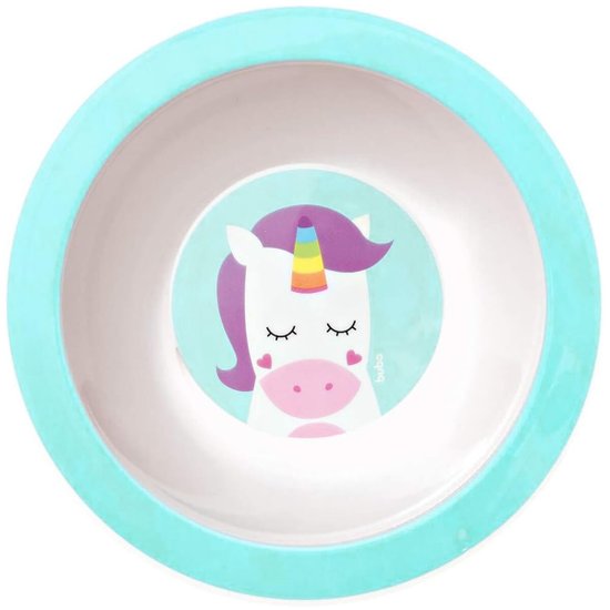 Tigela Pratinho de Bebê Buba Animal Fun Unicórnio 16,5cm Bowl Infantil Fundo Redondo
