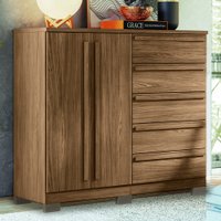 Cômoda 2 Portas e 5 Gavetas com Pés Málaga Gold Santos Andirá - Jatoba