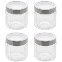 Jogo 4 Potes Redondos de Vidro com Tampas em Aço Inox 870ml Sydney Lyor Transparentes