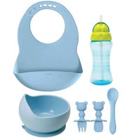 Kit Introdução Alimentar Menino Buba Garrafinha Babador Bowl Talheres Azul