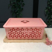 Kit 3 Cestos Organizadores Empilháveis com Tampa Caixa Organizadora Plástica Rosa