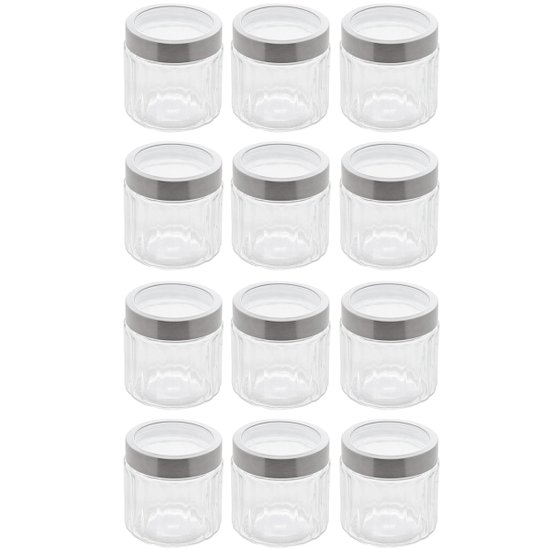 Conjunto 12 Potes de Vidro com Tampa Inox 870ml cada Lyor Sydney Biscoito Condimento