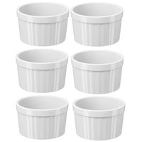 Conjunto 6 Ramekins 220ml Canelado Pote para Molho Molheira Petiscos Uno Coza - Branco