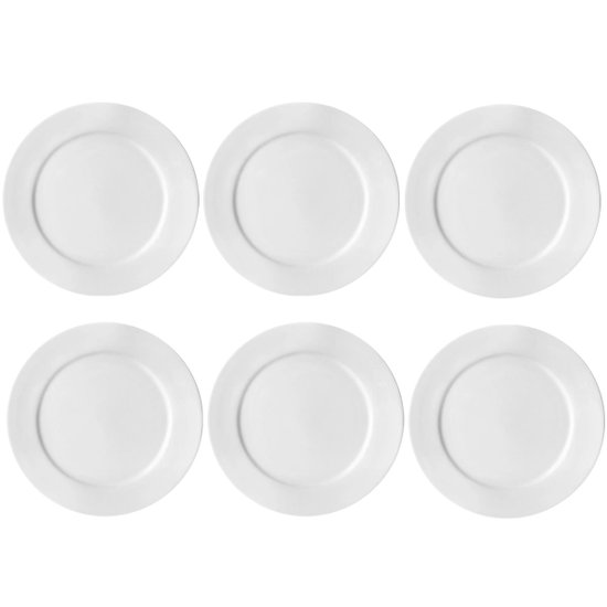 Jogo 6 Pratos de Sobremesa Redondos 18,5cm Bar Hotel Germer em Porcelana - Branco