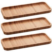 Kit 3 Petisqueiras em Bambu - Bandeja Retangular 28x11cm Prato Petisco Salgados Hire Lyor