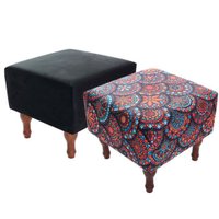 Kit com 2 Puff Banqueta 40x40cm Quadrado Pés Madeira BF Colchões