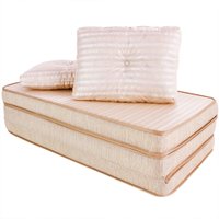 Puff Multiuso 3 Em 1 + Travesseiro Jacquard Bege Casal Bf Colchões