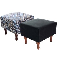 Kit com 2 Puff Banqueta 40x40cm Quadrado Decorativo BF Colchões - PRETO/LOSANGO