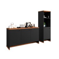 Kit Escritório Buffet e Armário Berlin - ViaNossa Cor:Preto/Naturale
