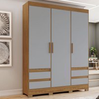 Guarda-Roupa Solteiro 3 Portas 4 Gavetas - Cinza